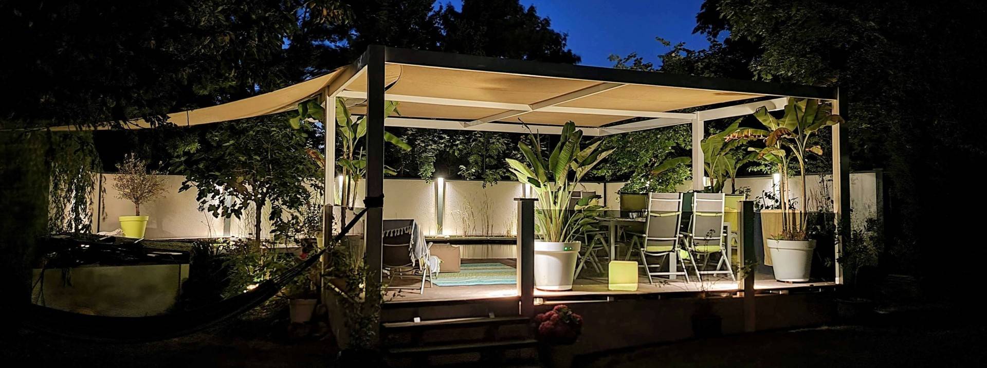 Modulare Wandsysteme Beleuchtung 3500K Terrasse mit Beschattung
